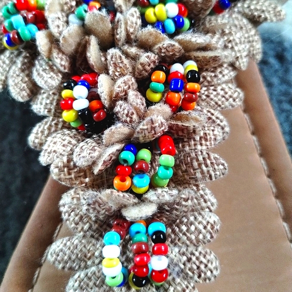 Boho Burlap Beaded Sandals - Picture 3 of 12